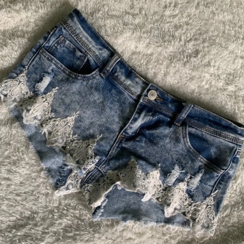 Denim Lace Shorts
